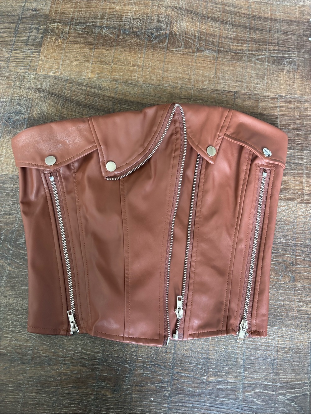 Zippered Faux Leather Corset Top in Rust